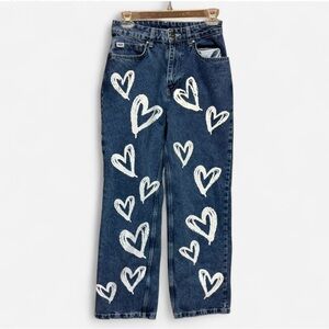 The Ragged Priest White Heart Printed Denim Jeans